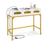 CostwayTable Console avec Lumières LED et Station de Recharge 90 cm Meuble d'Entrée avec Prises et Ports USB Table Basse Blanc