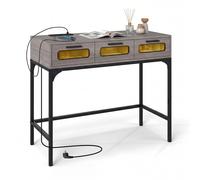 CostwayTable Console avec Lumières LED et Station de Recharge 90 cm Meuble d'Entrée avec Prises et Ports USB Table Basse Gris