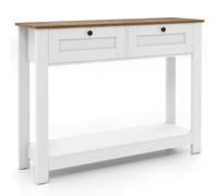 CostwayTable Console de Ferme avec 2 Tiroirs Table d'entrée Étroite de 106 CM de Long avec Étagère de Rangement Ouverte avec Kits Anti-basculement Blanc