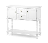 CostwayTable Console d'Entrée avec 2 Portes 2 Tiroirs Plateau Spacieux Étagère Ouverte Poignées Pieds Tournés en Pin Table Derrière Canapé Blanc