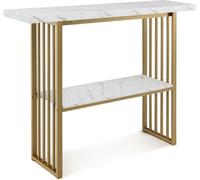 CostwayTable Console Effet Marbre 2 Niveaux 120 x 29,5 x 92,5 cm (L x l x H) Cadre en Métal Doré Style Scandinave