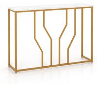 CostwayTable Console Meuble d'Entrée Effet Marbre 110 x 30 x 80 CM Design Géométrique Moderne Cadre en Métal Doré Blanc