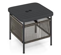 CostwayTable d?Appoint d?Extérieur avec Trou pour Parasol de 1,57? Table de Patio Métallique à 2 Niveaux avec Étagère de Rangement Noir et Naturel