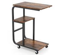CostwayTable d?Appoint Industrielle en Forme de ?C? Table de Canapé Peu Encombrante Etagères Ouvertes Marron Rustique