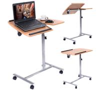 CostwayTable d appoint pliable avec tablette d ordinateur modulable Hauteur réglable 4 Roulettes, 64x45x71-93 cm, Noyer
