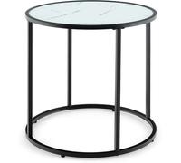 CostwayTable d Appoint Ronde en Verre de 50 cm avec Cadre en Métal et Plateau en Verre Imitation Marbre Table d Appoint Moderne Noir Et Blanc