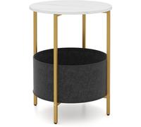 CostwayTable d Appoint Ronde pour Petit Espace Table d Appoint à 2 Niveaux avec Panier Amovible en Tissu Cadre en Métal Table Basse Blanc