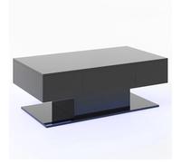 CostwayTable d'Appoint à 2 Niveaux avec 20 Lumières LED Colorées et 2 Tiroirs de Rangement Table Centrale Rectangulaire Noir