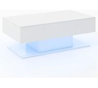 CostwayTable d'Appoint à 2 Niveaux avec 20 Lumières LED Colorées et 2 Tiroirs de Rangement Table Centrale Rectangulaire Blanc