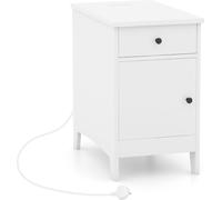 CostwayTable d'Appoint avec Station de Charge Table d'Appoint avec Ports et Prises USB Table de Chevet Etroite avec Tiroir Blanc