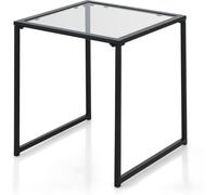 CostwayTable D'appoint Carrée D'extérieur de 43 Cm en Verre Trempé Cadre en Métal Assemblage Facile Petite Table Basse pour Salon Porche Terrasse Jardin Noir