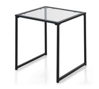 CostwayTable D'appoint Carrée D'extérieur de 43 Cm en Verre Trempé Cadre en Métal Assemblage Facile Petite Table Basse pour Salon Porche Terrasse Jardin Noir