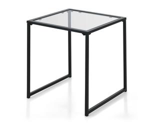 CostwayTable D'appoint Carrée D'extérieur de 43 Cm en Verre Trempé Cadre en Métal Assemblage Facile Petite Table Basse pour Salon Porche Terrasse Jardin Noir