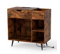 CostwayTable d'Appoint en Bois avec Rallonge Électrique Intégrée Tiroir 3 Diviseurs Kit Anti-basculement Marron Rustique