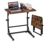 CostwayTable d'Appoint en C Pliable Réglable en Hauteur pour Canapé avec Cadre en Métal Bureau pour Ordinateur Portable 59,5 x 39 CM Brun Rustique