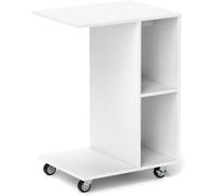 CostwayTable d'Appoint en Forme de C Table Étroite avec Étagères de Rangement Roulettes Universelles Verrouillables Table Mobile Blanc