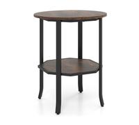 CostwayTable d'Appoint Ronde à 2 Niveaux Table Basse Industrielle avec Compartiment de Rangement avec Cadre en Métal Brun Rustique