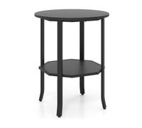 CostwayTable d'Appoint Ronde à 2 Niveaux Table Basse Industrielle avec Compartiment de Rangement avec Cadre en Métal Noir
