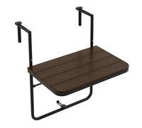 CostwayTable de Balcon Suspendue en HIPS et Métal Pliable avec Hauteur Réglable à 3 Niveaux Revêtement Antirouille Charge 30KG Marron