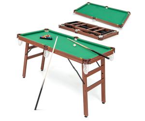 CostwayTable de Billard Pliable avec Accessoires(2 Queues 16 Boules Triangle 2 Craies Brosse) Jeu de Billard avec Pieds Réglables 138x67x79,5 CM