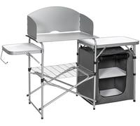 CostwayTable de Camping Extérieur avec Rangement Cuisine de Camp Pliable avec Pare-vent Sac de Rangement Sac de Transport Gris