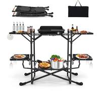 CostwayTable de Camping Pliable avec 4 Tablettes d'Appoint Table de Pique-nique Portable Plateau en Aluminium avec Sac de Transport 135x54x88CM