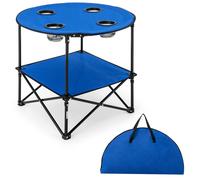 CostwayTable de Camping Pliante à 2 Niveaux Table de Pique-Nique Portable avec Sac de Transport 4 Porte-Gobelets Etanche Légère 72 x 59 cm Bleu
