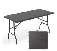 CostwayTable de Camping Pliante de 152 cm Table de Pique-Nique Pour 4 à 6 Personnes Plateau en PEHD Poignée de Transport Noir
