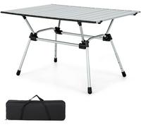 CostwayTable de Camping Pliante en Aluminium pour 4-6 Personnes Charge 50 KG Plateau Enroulable à Latte et Sac de Transport Argent