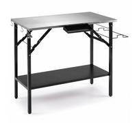 CostwayTable de Camping Pliante Étagère Amovible Barbecue Pique-Nique Table de Cuisson Plateaux Inox 91x51cm Porte-Épices Charge 90kg Noir