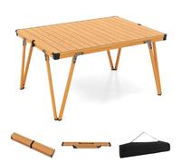 CostwayTable de Camping Pliante Grande Surface 93 x 69 cm Table de Pique-Nique avec Plateau Etanche et Enroulable Léger Charge 80KG Marron