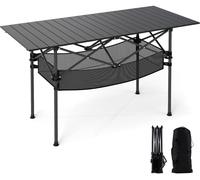 CostwayTable de Camping Pliante pour Patio Table de Pique-nique Portable avec Plateau Roulable en Aluminium et Panier Table Légère d'Extérieur Noir
