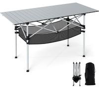CostwayTable de Camping Pliante pour Patio Table de Pique-nique Portable avec Plateau Roulable en Aluminium et Panier Table Légère Argent