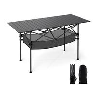 CostwayTable de Camping Pliante pour Patio Table de Pique-nique Portable avec Plateau Roulable en Aluminium et Panier Table Légère d'Extérieur Noir