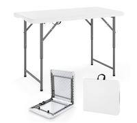 CostwayTable de Camping Portable 122 cm Table Pliable Réglable en Deux avec Plateau HDPE et Pieds Métalliques Charge Maximale 180 kg Blanc