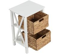 CostwayTable de Chevet 3 Niveaux avec 2 Paniers en Herbe Marine Table d'Appoint Au Design X Table d'Appoint avec Pieds en Bois d'Acacia Blanc