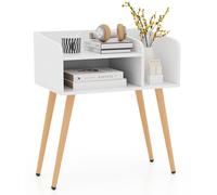 CostwayTable de Chevet à 2 Niveaux avec Etagères Ouvertes Table d'Appoint avec Pieds en Métal Blanc