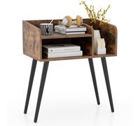 CostwayTable de Chevet à 2 Niveaux avec Etagères Ouvertes Table d'Appoint avec Pieds en Métal Marron Rustique
