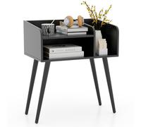 CostwayTable de Chevet à 2 Niveaux avec Etagères Ouvertes Table d'Appoint avec Pieds en Métal Noir