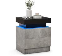 CostwayTable de Chevet avec Éclairage LED 20 Couleurs Table de Nuit 2 Tiroirs en Texture Marbre Chevet de Lit pour Chambre Table d Appoint Noir