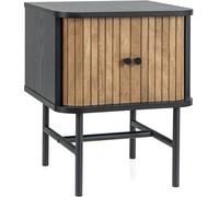 CostwayTable de Chevet avec Portes Coulissantes Moderne Du Milieu Du Siècle avec Armoire de Rangement Pieds en Métal Table D'appoint Compacte Noir