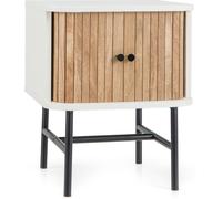 CostwayTable de Chevet avec Portes Coulissantes Moderne Du Milieu Du Siècle avec Armoire de Rangement Pieds en Métal Table D'appoint Compacte Blanc