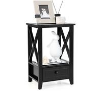 CostwayTable de Chevet avec Tiroir Inférieur et Étagère Table de Nuit 40 x 30 x 61,5 cm pour Salon Chambre Bureau Appartement Noir