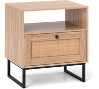 CostwayTable de Chevet en Rotin Table de Nuit Moderne du Milieu du Siècle avec Tiroir de Rangement et Compartiment Ouvert Naturel