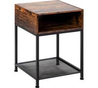 CostwayTable de Chevet Industrielle avec 1 Étagère et 1 Compartiment Ouvert Marron+Noir