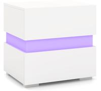 CostwayTable de Chevet LED 2 Tiroir Table de Nuit Lumineuse Télécommandée 22 Modes 5 Luminosités 10 Vitesses Panneaux Acryliques 45x35x45cm Blanc