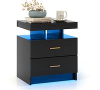 CostwayTable de Chevet LED Table de Nuit Brillante avec 2 Tiroirs de Rangement Table d'Appoint Moderne avec Mode d'Eclairage Réglable Noir