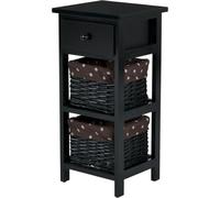 CostwayTable de Chevet Table de Nuit avec 1 Tiroir et 2 Panier d'Osier Amovible Cadre en Bois de Paulownia Noir