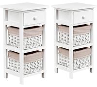 CostwayTable de Chevet Table de Nuit avec 1 Tiroir et 2 Panier d'Osier Amovible Cadre en Bois de Paulownia Style Vintage Rustique