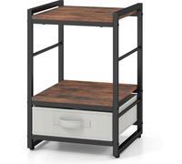CostwayTable de Chevet, Table de Nuit Industrielle avec Etagère Ouverte et Tiroir en Tissu Table d'Appoint Carrée de 40 cm Marron Rustique